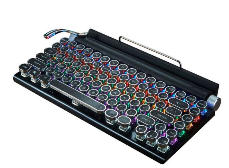 Metal Round Cap Punk Mechanical Keyboard Wireless Retro Black (no leather version)