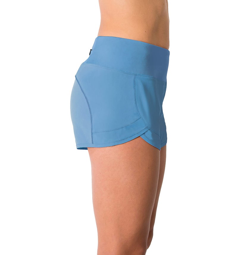 Tough Mode Womens 3" Lightweight Running WOD Volleyball Shorts Workout Mesh Liner Zip Pocket Ash Blue - Image 2