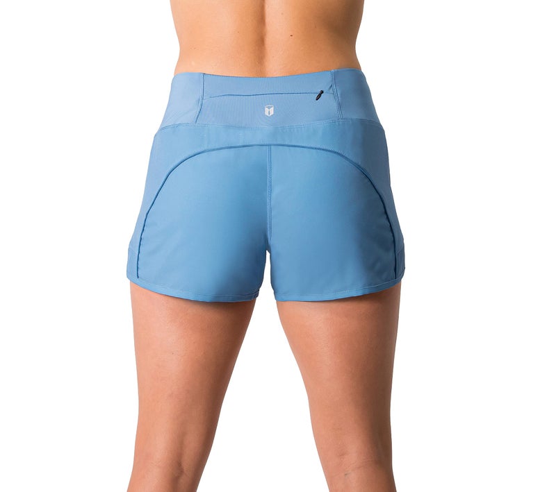 Tough Mode Womens 3" Lightweight Running WOD Volleyball Shorts Workout Mesh Liner Zip Pocket Ash Blue - Image 4