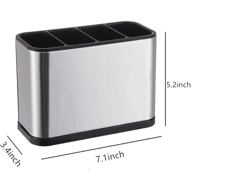 KMOTID Stainless Steel Kitchen Utensil Holder Drainer Cooking Cutlery Holder Countertop Organizer 4 Divided Utensil Caddy Rust Proof Sinkware Holder for forksknivesspoonswhisks and more SilverBlack - Image 2