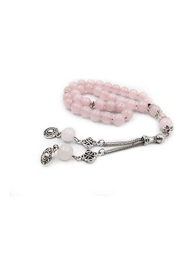 REBUY REBUY Islamic Prayer Beads Tasbih Natural Rose Quartz Stone Misbaha Tasbeeh 33 Beads Women's Tasbih with Rose Quartz Bookmark Metal Bookmark Gift for Women & Girls,Stone Rose Quartz, Wooden Gift Box  - Image 2