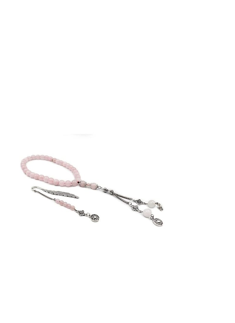 REBUY REBUY Islamic Prayer Beads Tasbih Natural Rose Quartz Stone Misbaha Tasbeeh 33 Beads Women's Tasbih with Rose Quartz Bookmark Metal Bookmark Gift for Women & Girls,Stone Rose Quartz, Wooden Gift Box  - Image 1