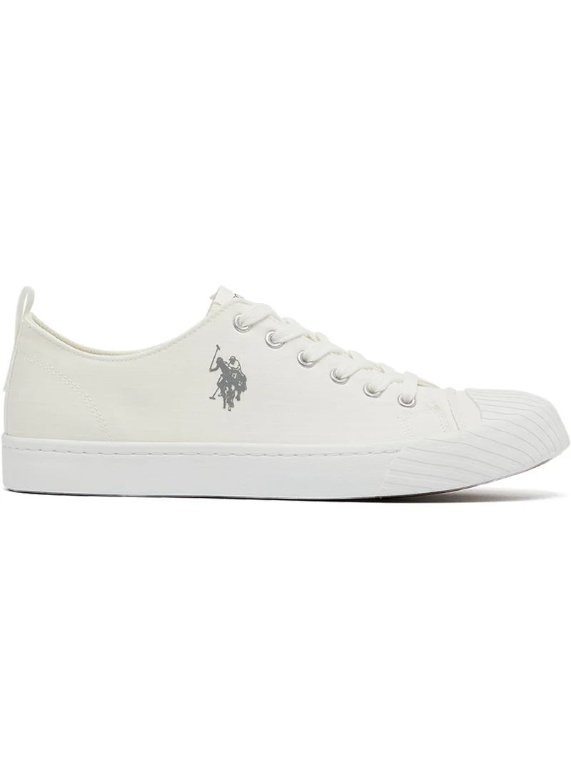 يو اس بولو اسن Men's White Low-Top Canvas Sneakers - Iconic Branding for a Clean Look