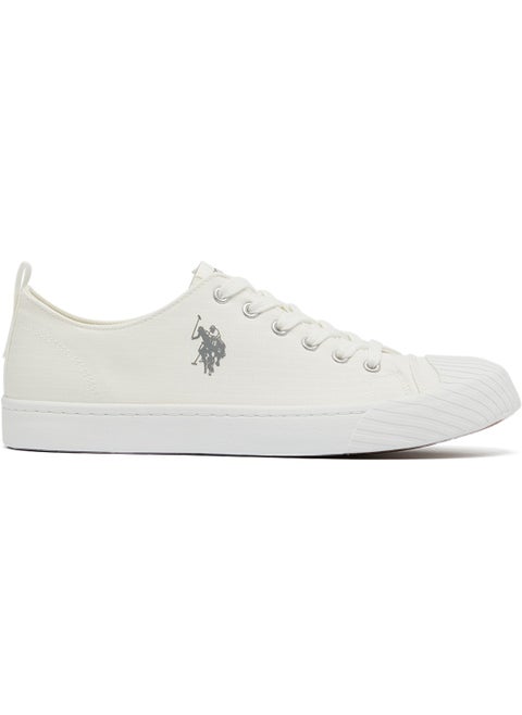 Men's White Low-Top Canvas Sneakers - Iconic Branding for a Clean Look