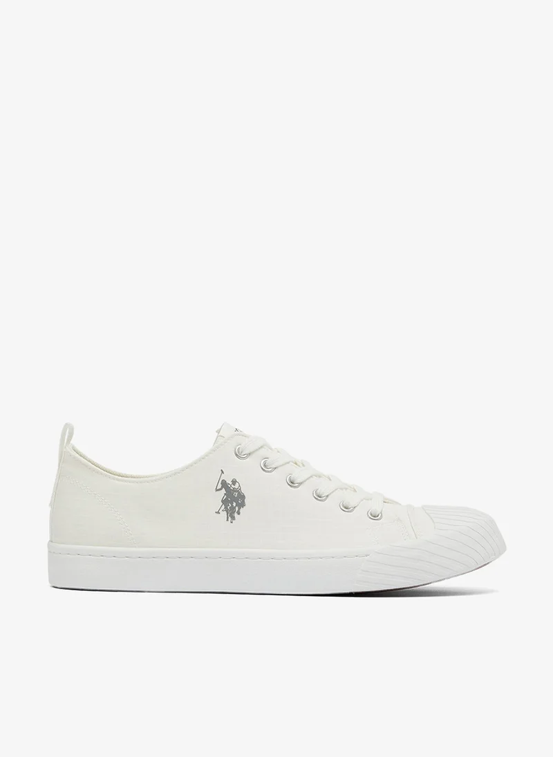 Men's White Low-Top Canvas Sneakers - Iconic Branding for a Clean Look Shoes