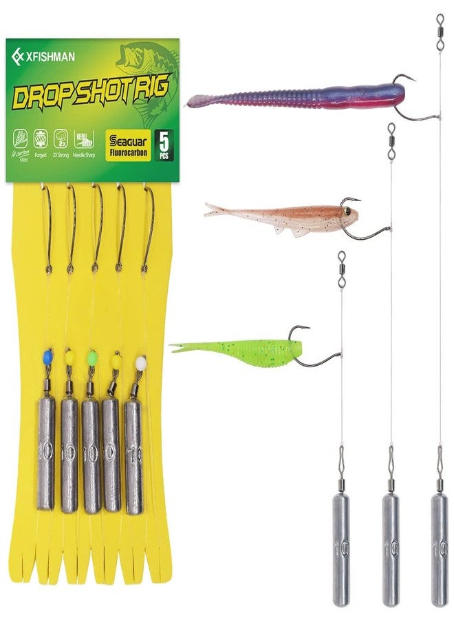 XFISHMAN Drop Shot Rigs for Bass Fishing Ready Rig with Hooks and Sinker Weights (Hook Size 1-Weight 1/4 oz-Qty 5) - Image 1