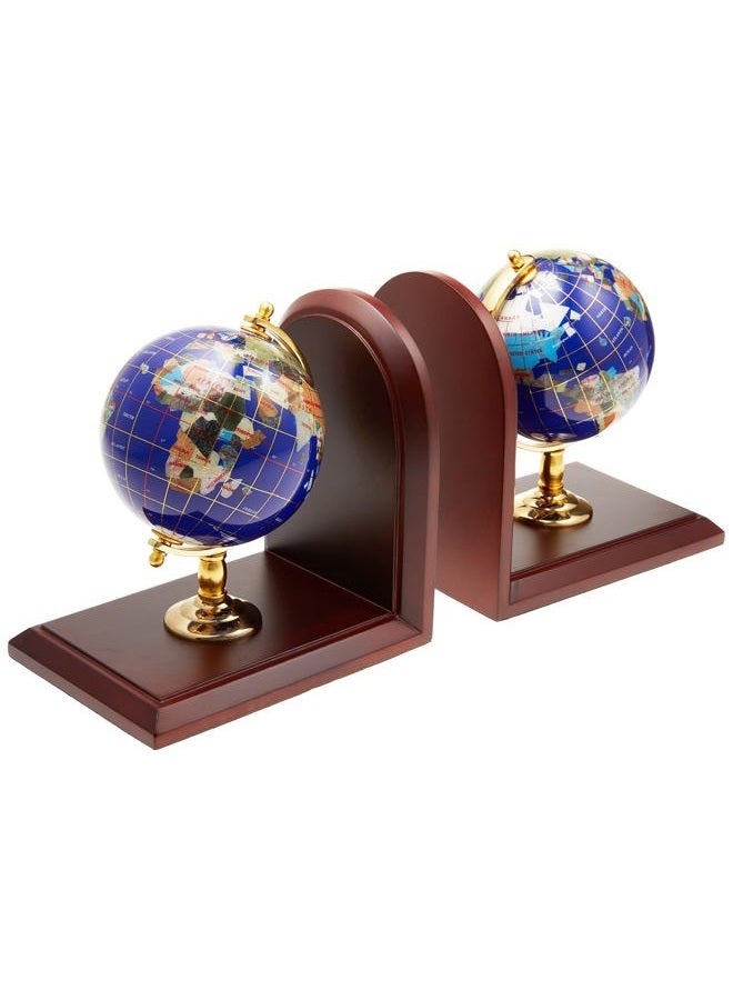 Unique Art Since 1996 7-Inch Tall Pair of Blue Lapis Ocean Gemstone World Globe Bookends - Image 1