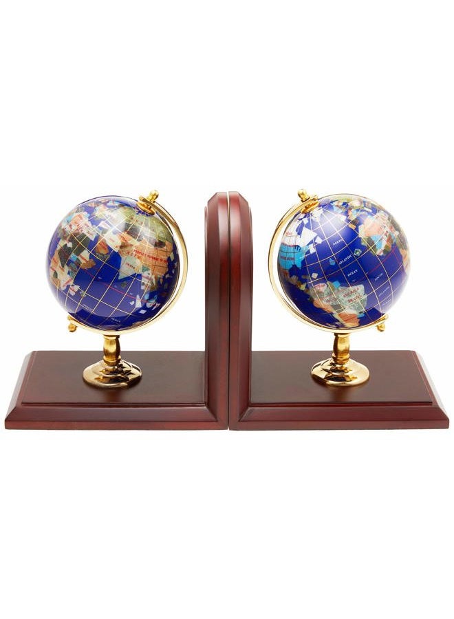 Unique Art Since 1996 7-Inch Tall Pair of Blue Lapis Ocean Gemstone World Globe Bookends - Image 2