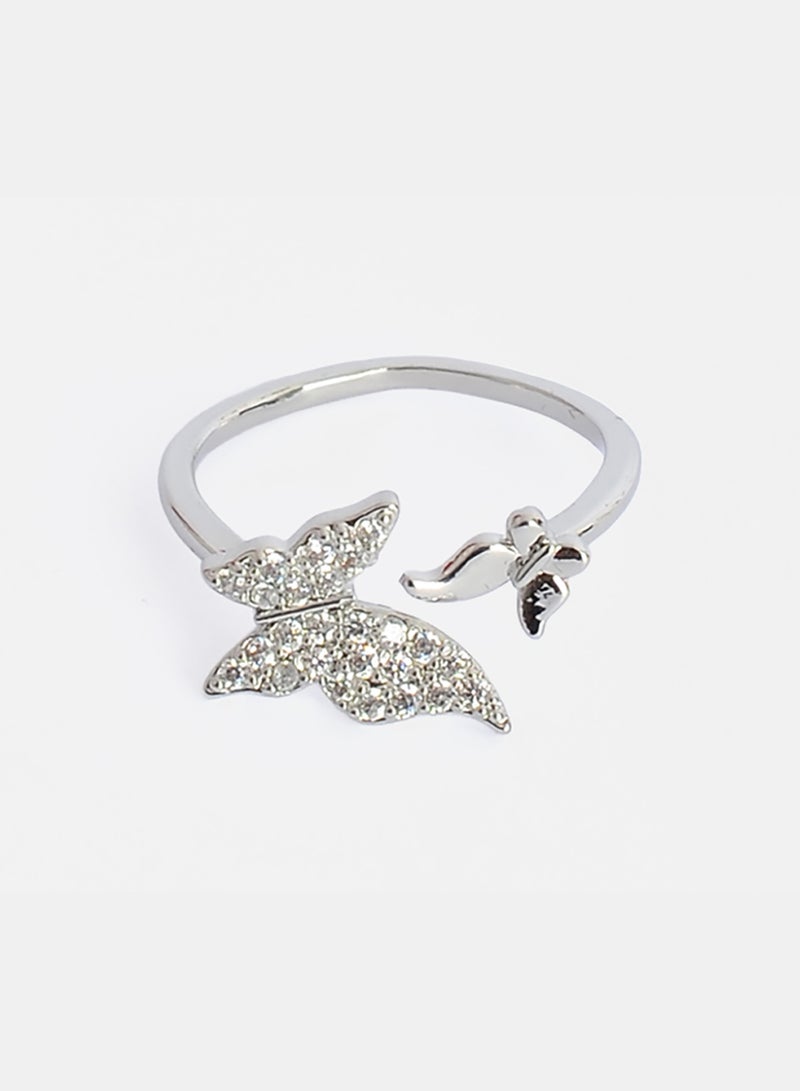 Akher el Ankoud Women'S Open Ring With A Design Of Two Facing Butterflies, Studded With Zircon - Image 3