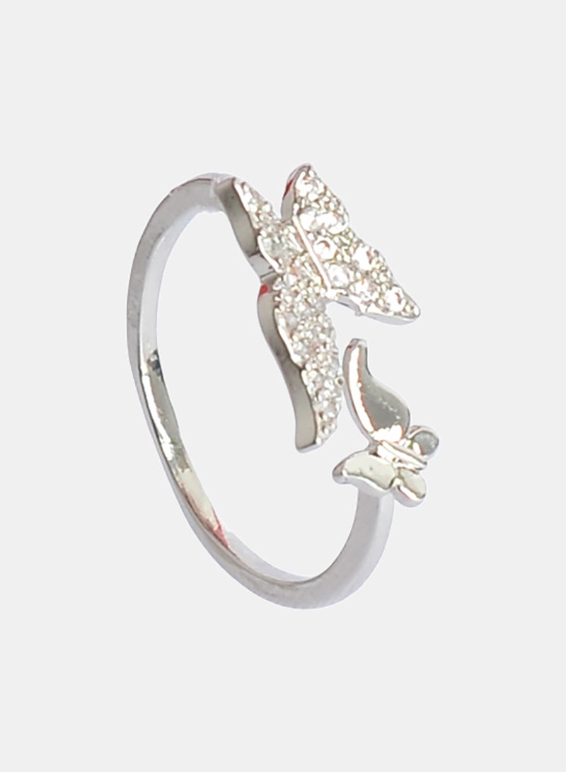 Akher el Ankoud Women'S Open Ring With A Design Of Two Facing Butterflies, Studded With Zircon - Image 1