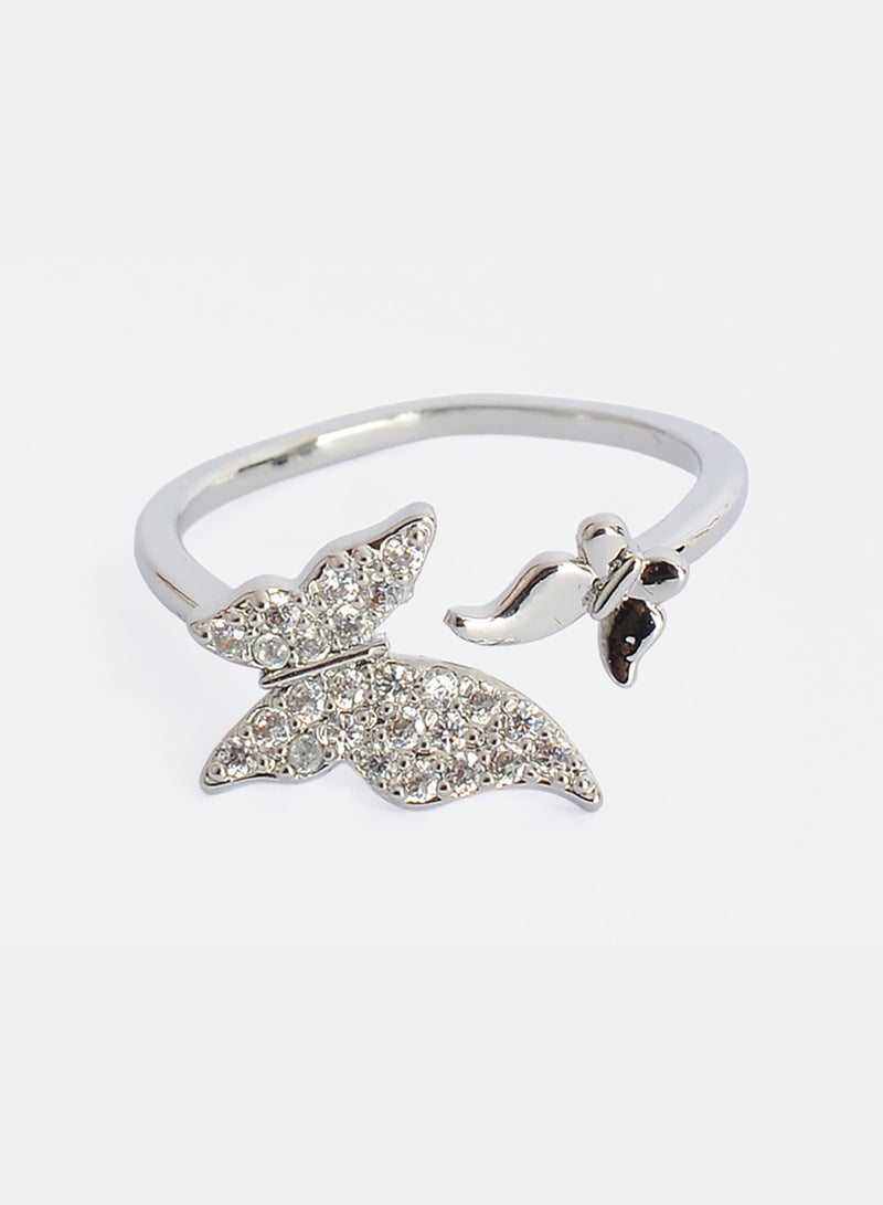 Akher el Ankoud Women'S Open Ring With A Design Of Two Facing Butterflies, Studded With Zircon - Image 2