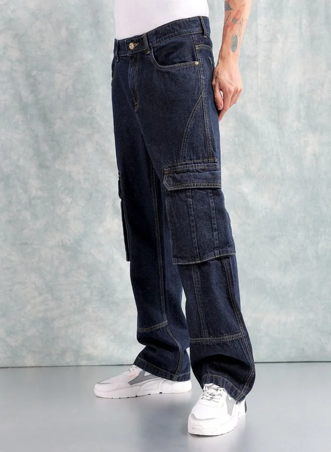The Indian Garage Co Men Relaxed Fit Distressed Mid-Rise Cargo Denim