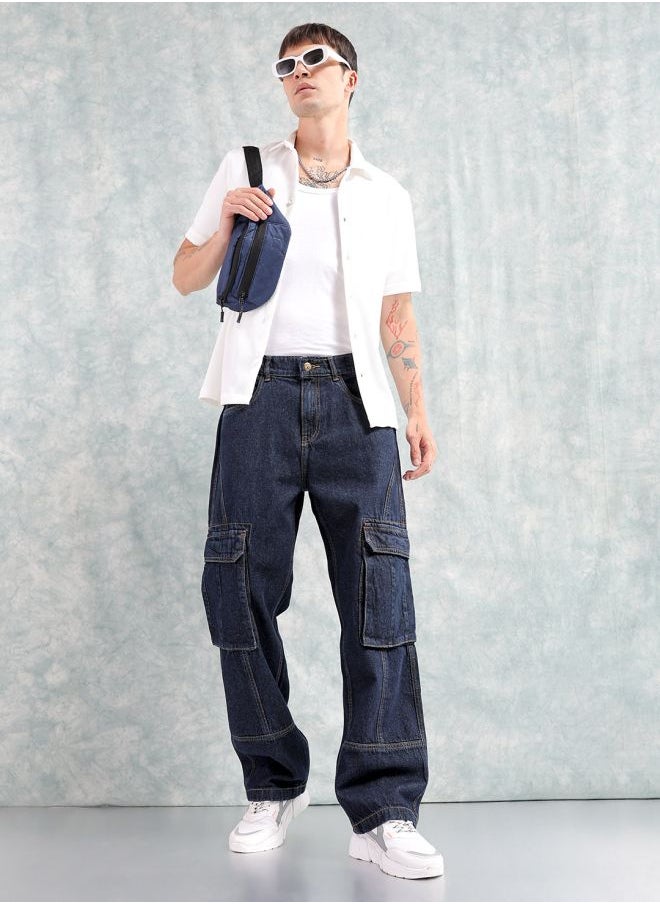 The Indian Garage Co - Men Relaxed Fit Distressed Mid-Rise Cargo Denim - Image 1