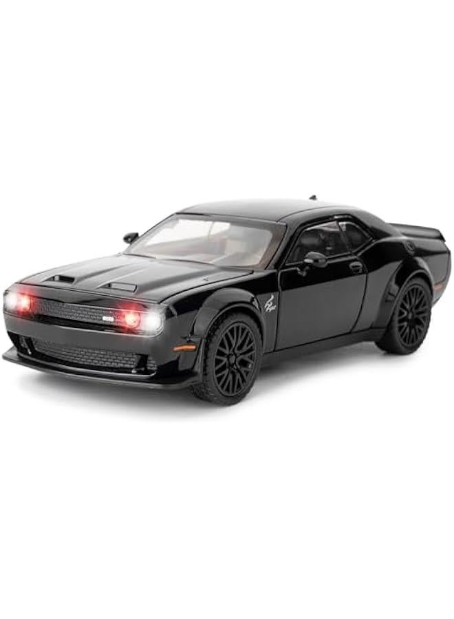 1/32 Dodge Challenger Hellcat Model Car, Zinc Alloy Pull Back Toy car with Sound and Light for Kids Boy Girl Gift(Black) - Image 1