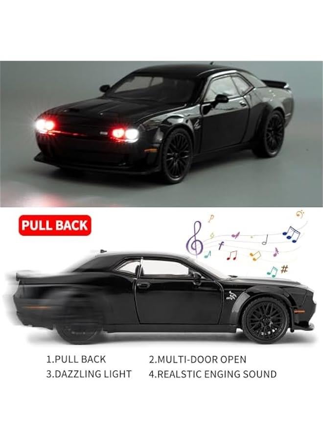 1/32 Dodge Challenger Hellcat Model Car, Zinc Alloy Pull Back Toy car with Sound and Light for Kids Boy Girl Gift(Black) - Image 2