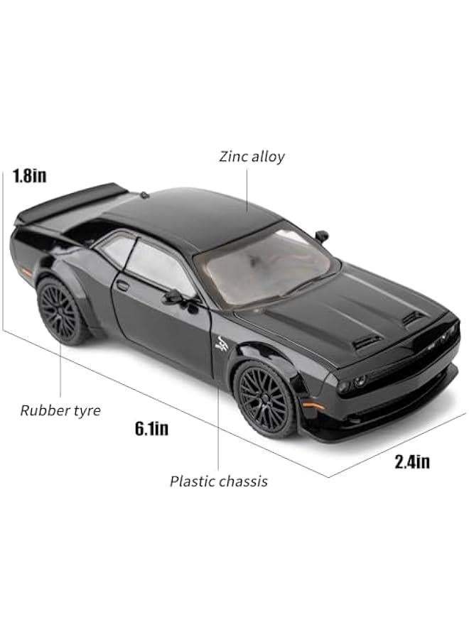 1/32 Dodge Challenger Hellcat Model Car, Zinc Alloy Pull Back Toy car with Sound and Light for Kids Boy Girl Gift(Black) - Image 3