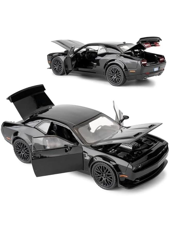1/32 Dodge Challenger Hellcat Model Car, Zinc Alloy Pull Back Toy car with Sound and Light for Kids Boy Girl Gift(Black) - Image 4