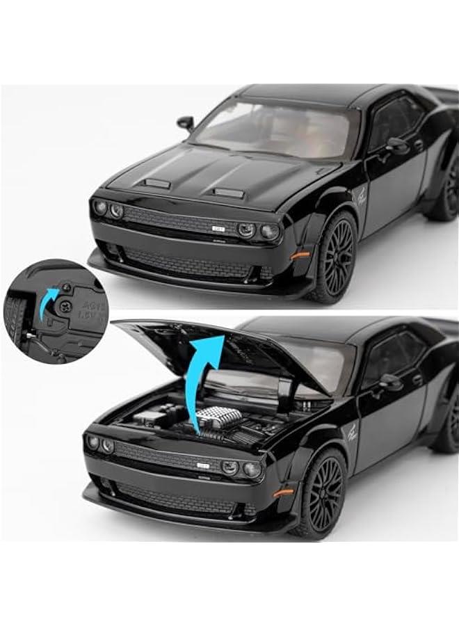1/32 Dodge Challenger Hellcat Model Car, Zinc Alloy Pull Back Toy car with Sound and Light for Kids Boy Girl Gift(Black) - Image 5