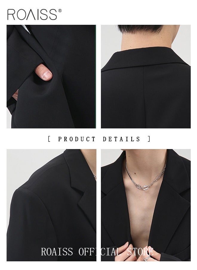 roaiss - 3 Pieces Leisure Suits for Men Notch Lapels Relaxed Fit Blazer T shirt and Pants Suit Light Mature Style Long Sleeve Business Casual Formal Clothes - Image 1