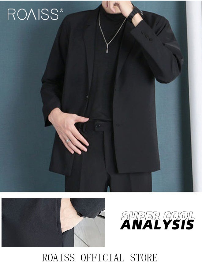 roaiss - 3 Pieces Leisure Suits for Men Notch Lapels Relaxed Fit Blazer T shirt and Pants Suit Light Mature Style Long Sleeve Business Casual Formal Clothes - Image 1