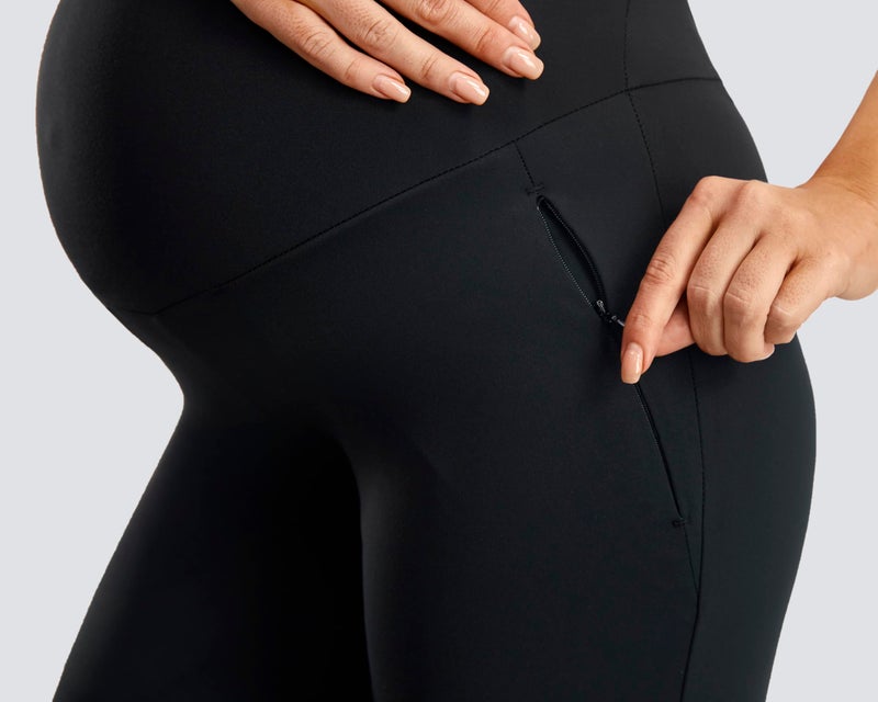 JOYSPELS Maternity Pants Over The Belly Yoga Dress Work Pregnancy Pants Stretchy Lounge Workout Wide Leg Trousers with Pockets Black - Image 3