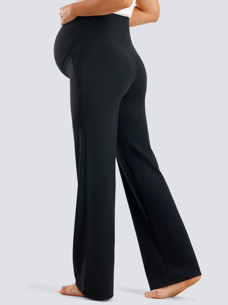 JOYSPELS Maternity Pants Over The Belly Yoga Dress Work Pregnancy Pants Stretchy Lounge Workout Wide Leg Trousers with Pockets Black - Image 2