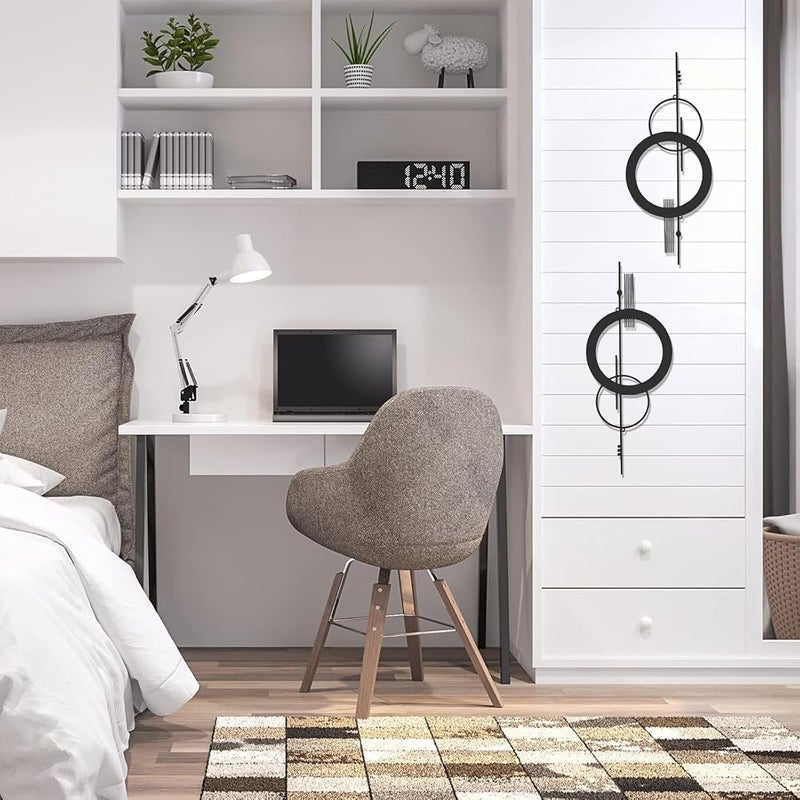 يلا جوي { "titleAr": "YelaJoy 2-Pack 15.7 بوصة منحوتات جدارية معدنية مجردة بتصميم هندسي بسيط، باللون الأسود، سهلة التعليق، زينة جدارية عمودية حديثة لغرف المعيشة والنوم والحمام" "detailsAr": "🖼️【مجموعة زينة جدارية معدنية هندسية حديثة】 هذه المجم - Image 5