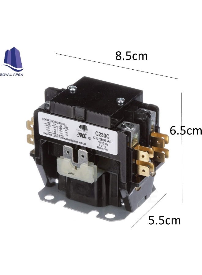 Royal Apex Hvac Air Conditioner Magnetic Contactor 30A Replacement Condenser Compressor Motor 2 Pole / 3 Pole Contactors With 230Vac Coil Voltage  - Image 4