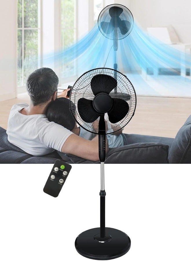 Pedestal Stand Fan with Remote Control 16 inch 3 Speed& Adjustable Height 140° Levels rotation Angle 3 Leaf Blade Quiet Power Saving with 7.5 Hour Timer floor fan for Bedroom Home Office (Black)  - Image 1