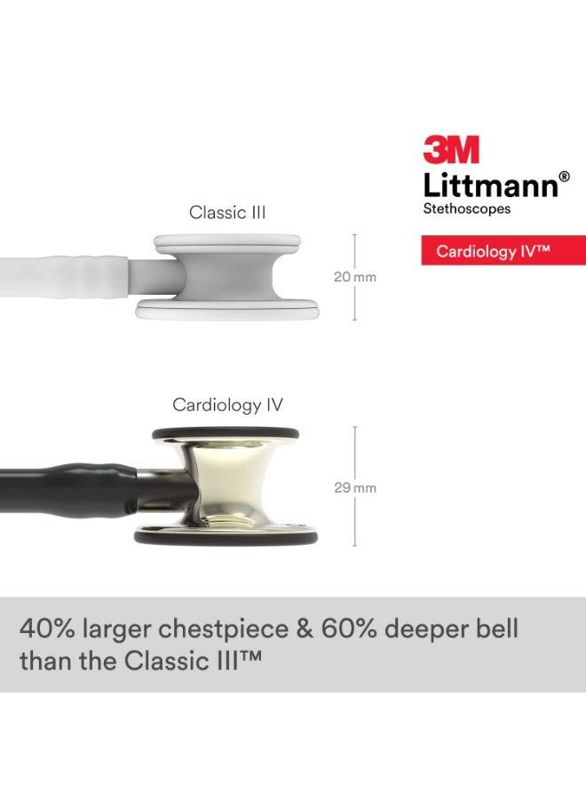 ثري أم ليتمان سماعة الطبيب التشخيصية ‎3M™ Littmann® Cardiology IV™‎ باللون الأسود مع لمسة الشمبانيا (6179) مع نقش مجاني بالليزر - Image 3