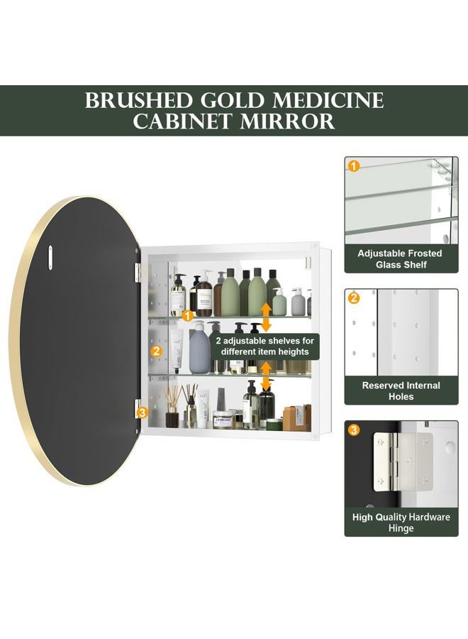 WallBeyond Bathroom Medicine Cabinet with Mirror, 28 Inch Gold Round Mirror Medicine Mabinet Wall Mounted with Aluminum Alloy Metal Framed, Surface Mount Medicine Cabinet with Storage - Image 4
