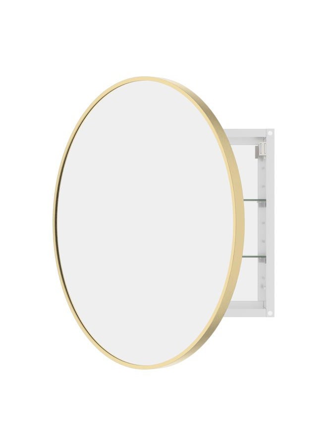 WallBeyond Bathroom Medicine Cabinet with Mirror, 28 Inch Gold Round Mirror Medicine Mabinet Wall Mounted with Aluminum Alloy Metal Framed, Surface Mount Medicine Cabinet with Storage - Image 1