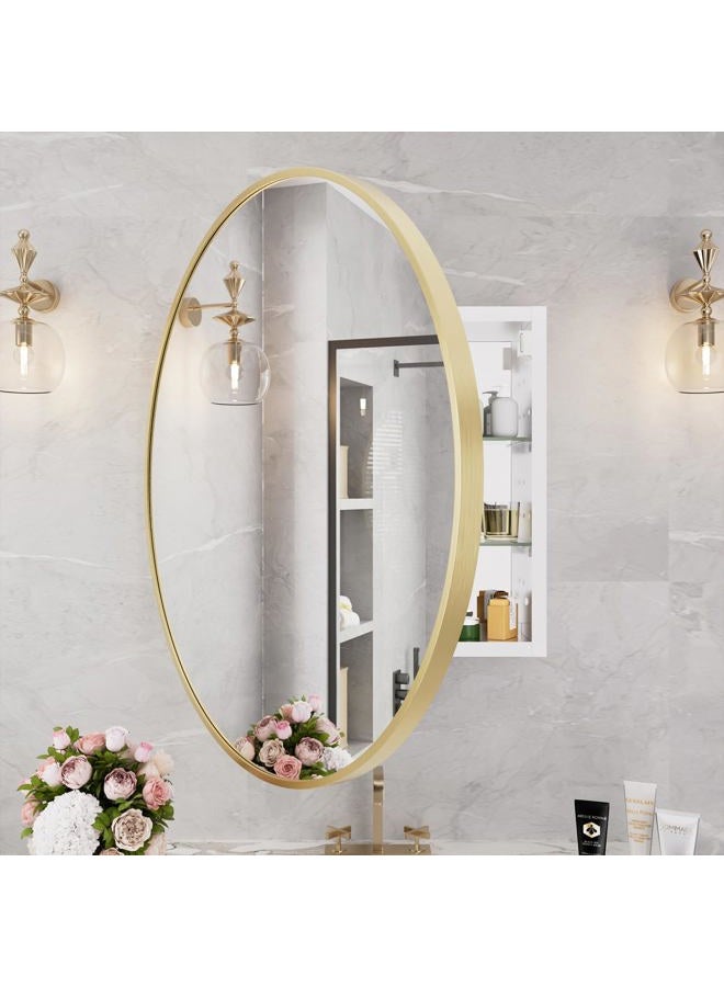 WallBeyond Bathroom Medicine Cabinet with Mirror, 28 Inch Gold Round Mirror Medicine Mabinet Wall Mounted with Aluminum Alloy Metal Framed, Surface Mount Medicine Cabinet with Storage - Image 2