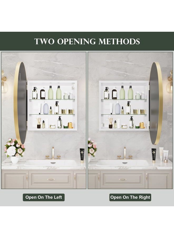 WallBeyond Bathroom Medicine Cabinet with Mirror, 28 Inch Gold Round Mirror Medicine Mabinet Wall Mounted with Aluminum Alloy Metal Framed, Surface Mount Medicine Cabinet with Storage - Image 5