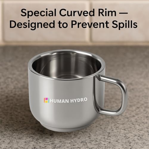 Human Hydro Set of 12 Premium Large Stainless Steel Tea Cups | 130ml Each | Spill-Proof Rim Design | Durable, Rust-Free & Dishwasher Safe | Ideal for Tea, Coffee, Milk, Kids & Daily Use - Image 4