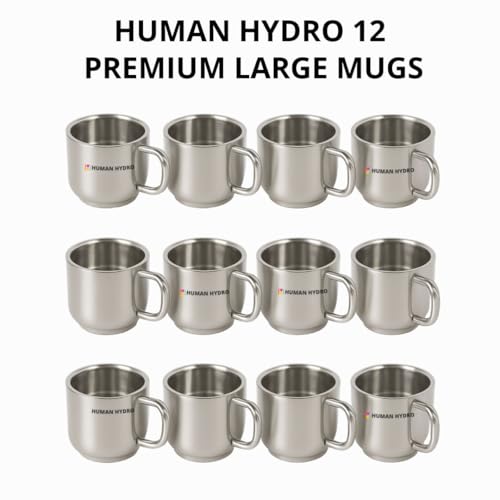 Human Hydro Set of 12 Premium Large Stainless Steel Tea Cups | 130ml Each | Spill-Proof Rim Design | Durable, Rust-Free & Dishwasher Safe | Ideal for Tea, Coffee, Milk, Kids & Daily Use - Image 2