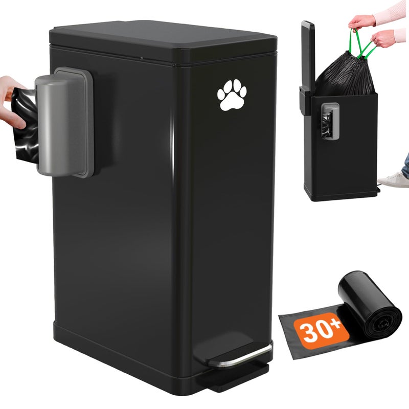 Pupzle Dog Poop Trash Can Outside 32 Gal Metal Dog Waste Trash Can with Lid Outdoor Waste Container with Pedal Garbage Poop Bin Poo Bucket Outdoor with Lid for Backyard Odor Control