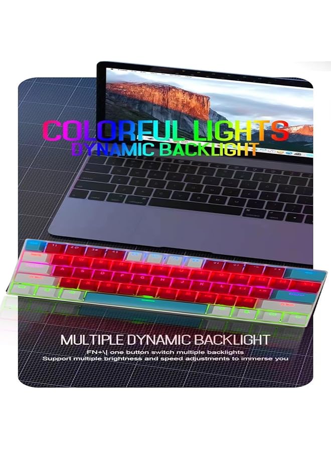 61 Keys Rgb Gaming Keyboard 60% Mini Wired Waterproof With Anti Ghosting Keyboard And Three Color Keycaps With Red Switch For Gamers(Red White And Tiffany Blue) - Image 2