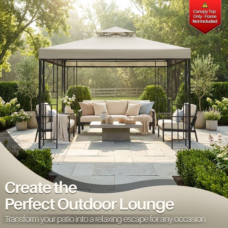 Flexzion 10'x10' Gazebo Replacement Canopy Top Cover (Ivory) - Dual Tier with Plain Edge Polyester UV30 Water Resistant for Outdoor Garden Patio Pavilion Sun Shade - Image 2