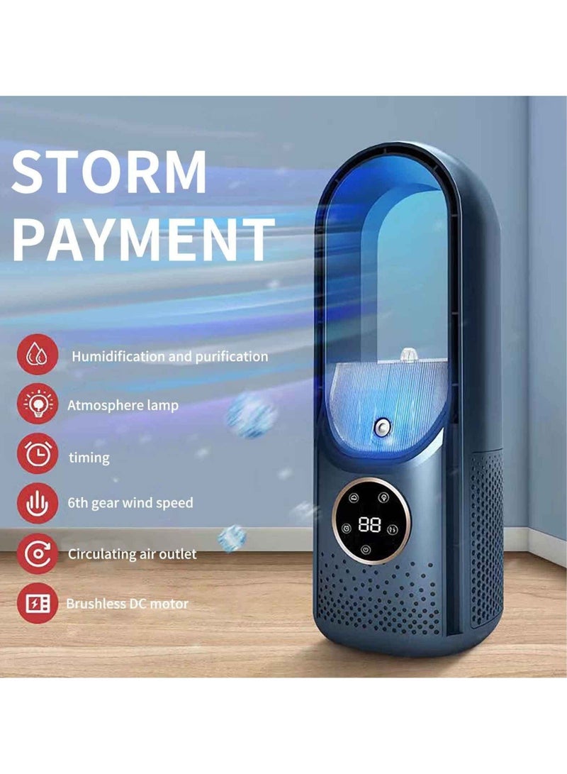 Loquat New Ultra Quiet Countertop Fan Humidifier 2-In-1 Bladeless Fan 6-Speed Portable Fan USB Multifunctional Timing Adjustment Fan Suitable For Office Bedrooms And Homes - Image 2