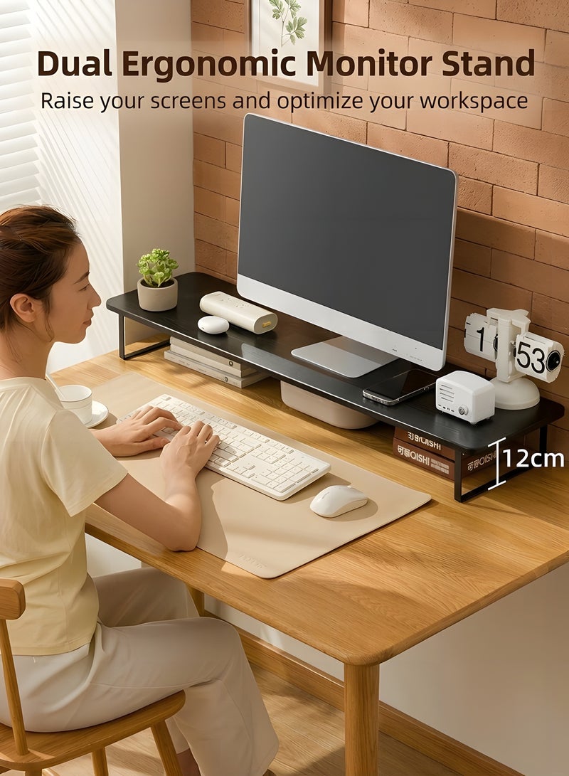 Beauenty Monitor Stand Riser,Laptop Stand,Wood Monitor Stand Riser with Ergonomic Height Adjustment,Desktop Organizer,Office Desk Accessories for Laptops,Monitors,Printers(80x26x12cm) - Image 2