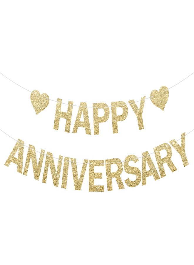Partyprops Happy Anniversary Glitter Banner - No DIY - Champagne Gold Happy Anniversary Decorations Banner for Romantic Wedding Birthday Party Decorations - Image 1
