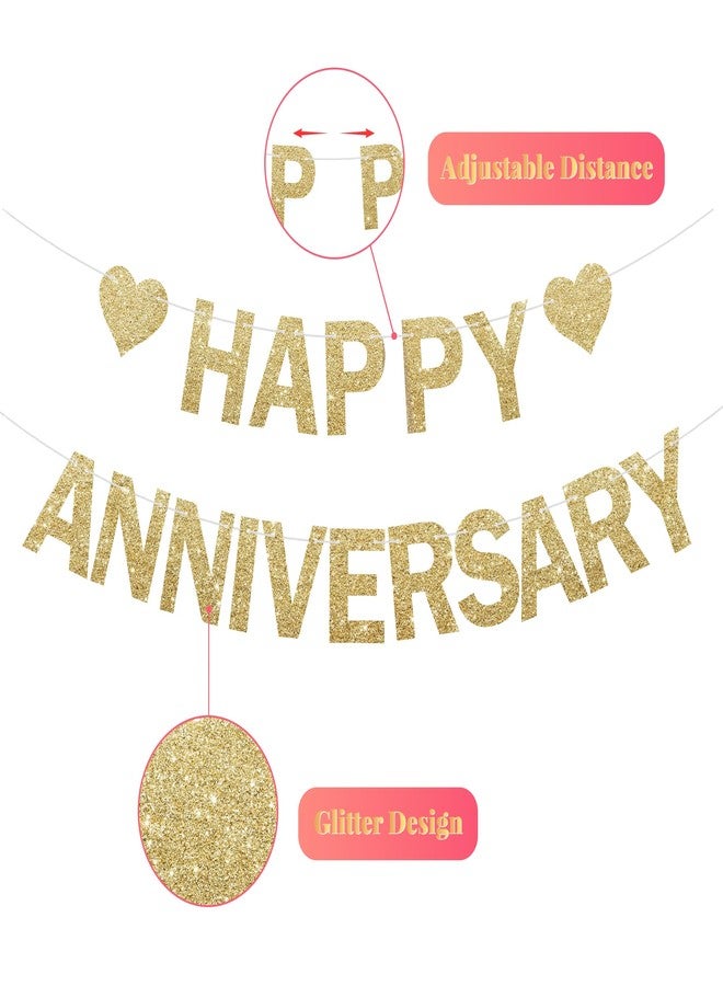 Partyprops Happy Anniversary Glitter Banner - No DIY - Champagne Gold Happy Anniversary Decorations Banner for Romantic Wedding Birthday Party Decorations - Image 5