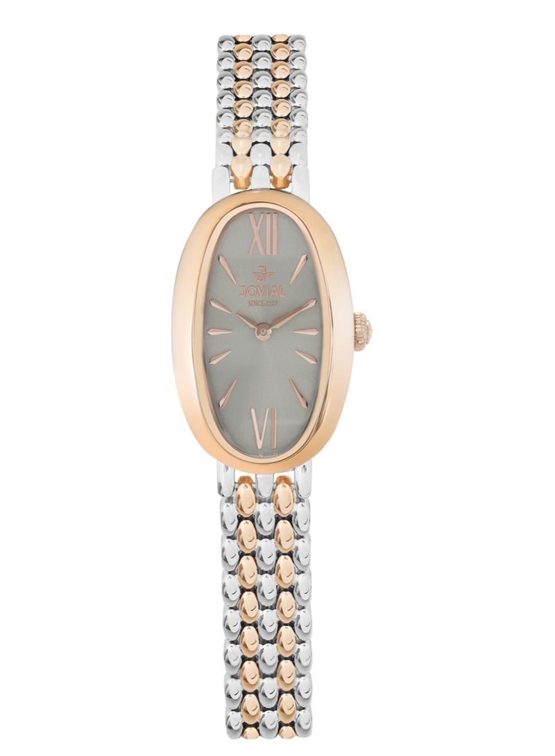 جوفيال ساعة جوفيال 9183LAMQ02E نسائية، سوار معدني، مينا رمادية، مقاومة للماء، أنالوج، 22 مم - Image 1