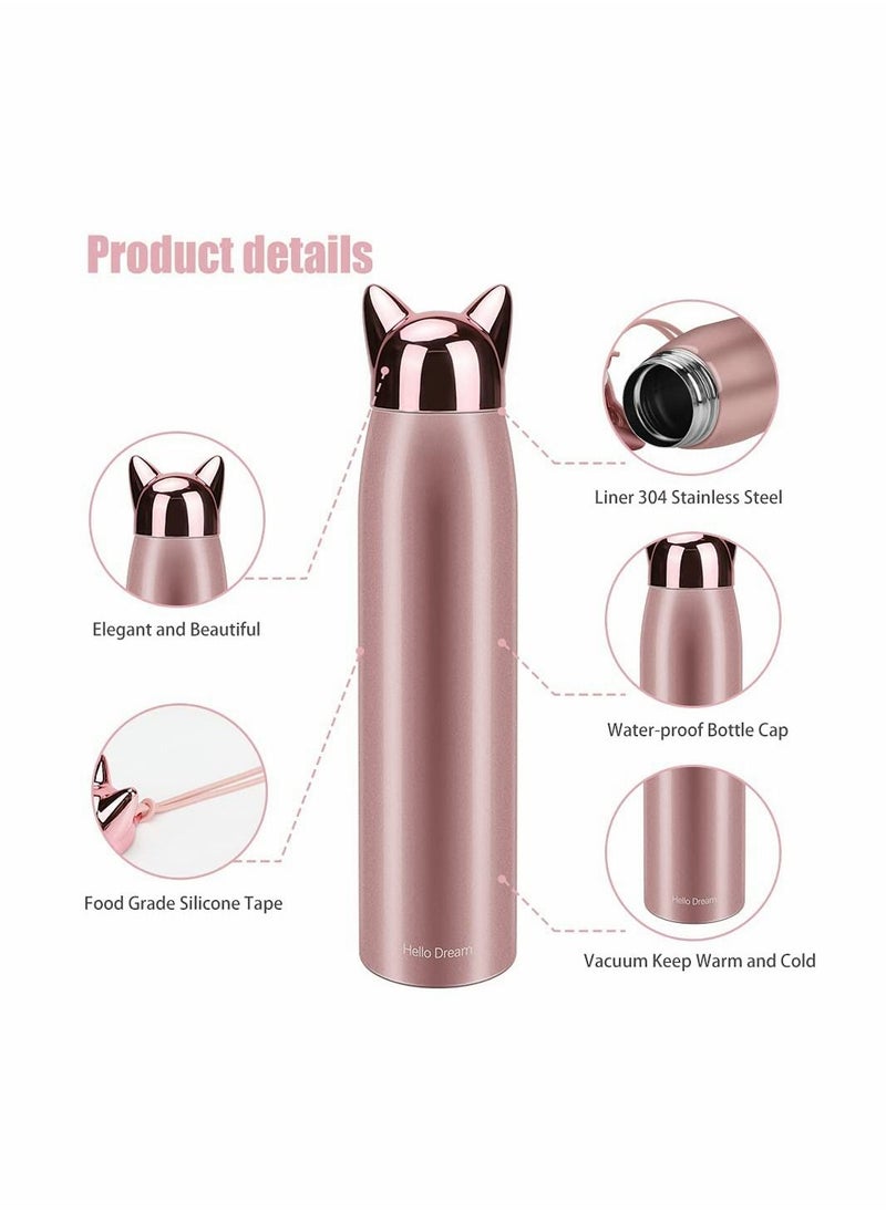 Generic - Cute Cat Water Bottle, Stainless Steel Insulated Water Bottles Thermos Vacuum Travel Coffee Mug for Kids Girls Women Leak-proof Cat Insulated Water Bottle, 320 ml/10.8 oz (Pink) - Image 1