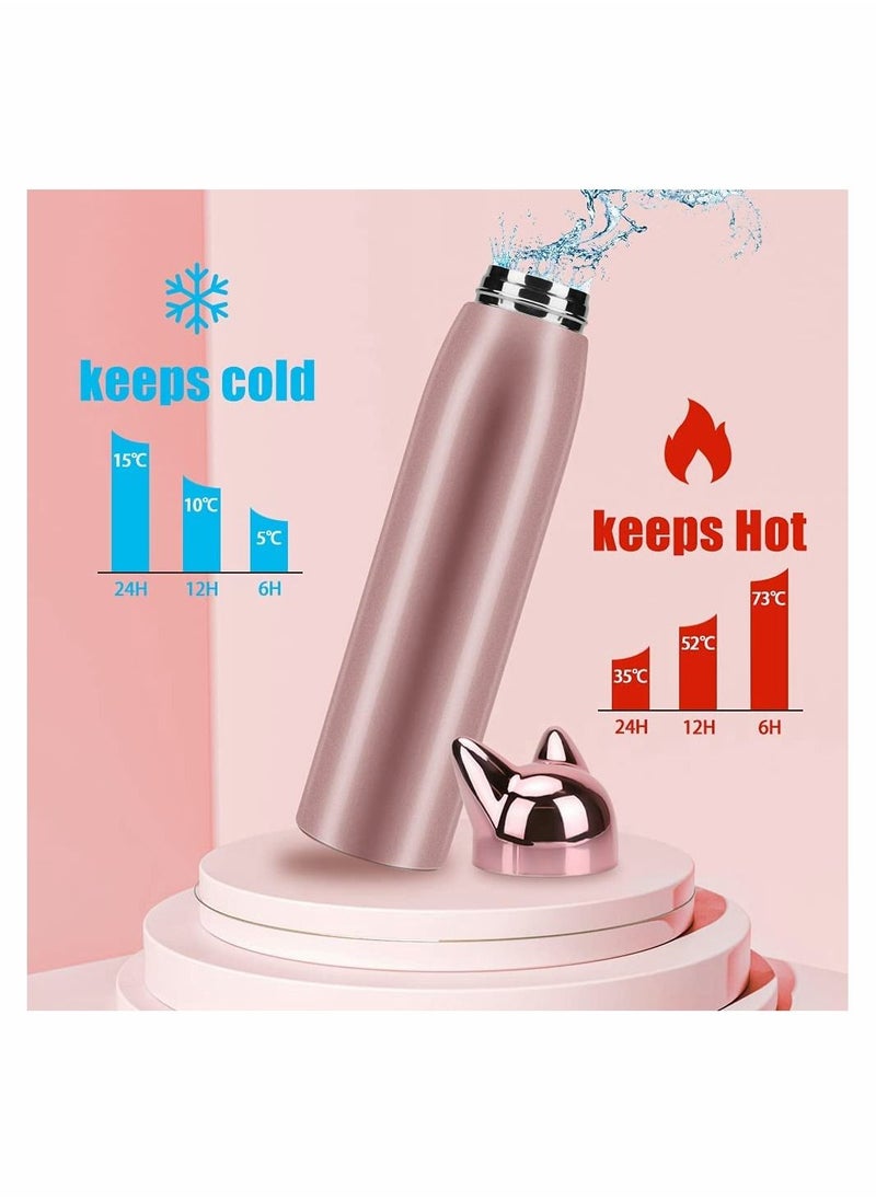 Generic - Cute Cat Water Bottle, Stainless Steel Insulated Water Bottles Thermos Vacuum Travel Coffee Mug for Kids Girls Women Leak-proof Cat Insulated Water Bottle, 320 ml/10.8 oz (Pink) - Image 1