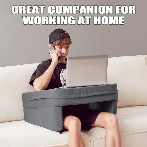 comehealthy Lap Desk for Laptop, Reading Pillow for Adult, Memory Foam Gaming Pillow with Cup Holder, Arm Rest Couch Pillow for Working, Gaming, Reading, Laptop Desk for Couch Bed Floor(Grey) - Image 5