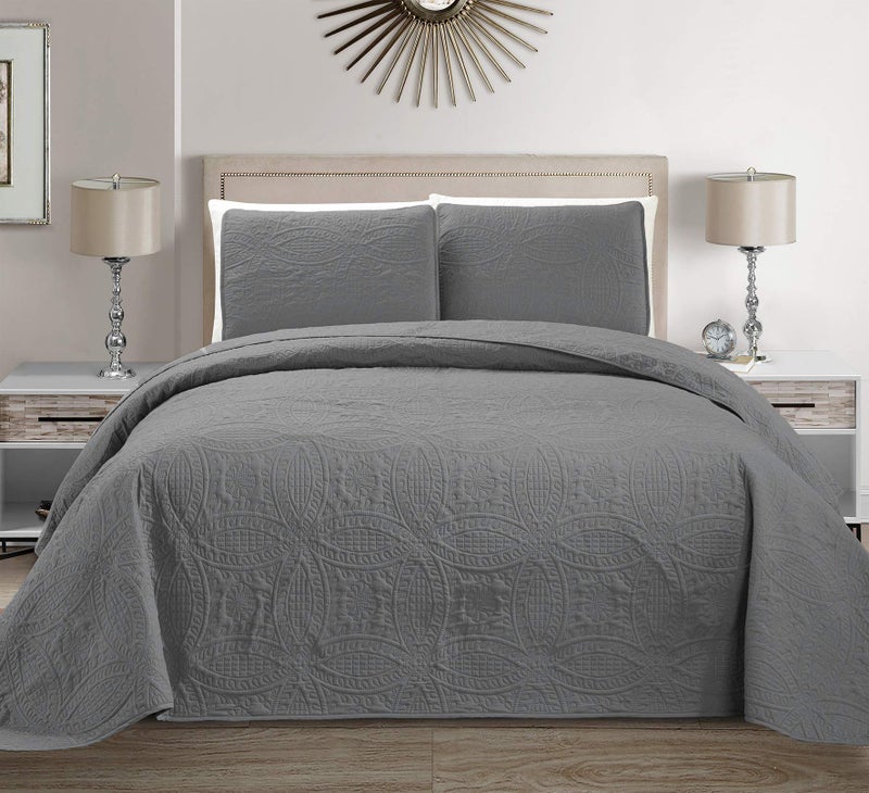 Fancy Linen LLC Fancy Collection Embossed Coverlet Bedspread Over Size Set Solid  Austin Light Grey KingCalifornia King 