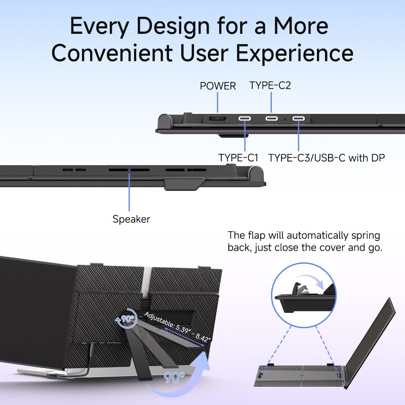 ROYY 14" Laptop Screen Extender, 0.19" Ultra-Thin Portable Monitor, FHD 1080P Dual Screen for 13-17" Laptops, Plug & Play USB-C/HDMI, Travel Monitor Compatible with Windows, Mac, Android, Switch, PS5 - Image 4