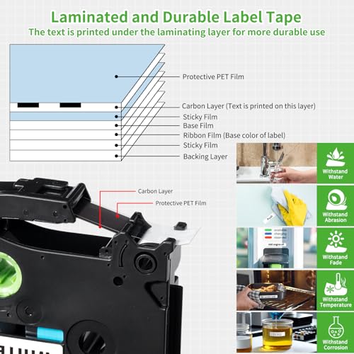 Labelife 9mm Label Tape TZe-221 Replace for Brother P Touch TZe TZ Tape 9mm 0.35 Laminated White Label Tape TZe221 Work for Brother Ptouch Label Maker PT-D210 PT-H110 PT-D220 PT-D400, 3/8 Inch, 4-Pack - Image 4